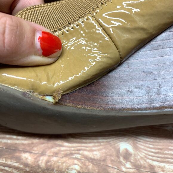 Tory Burch Pumps Heels Wedge Size 8.5M Caroline Nude Tan Patent Leather - Picture 4 of 13